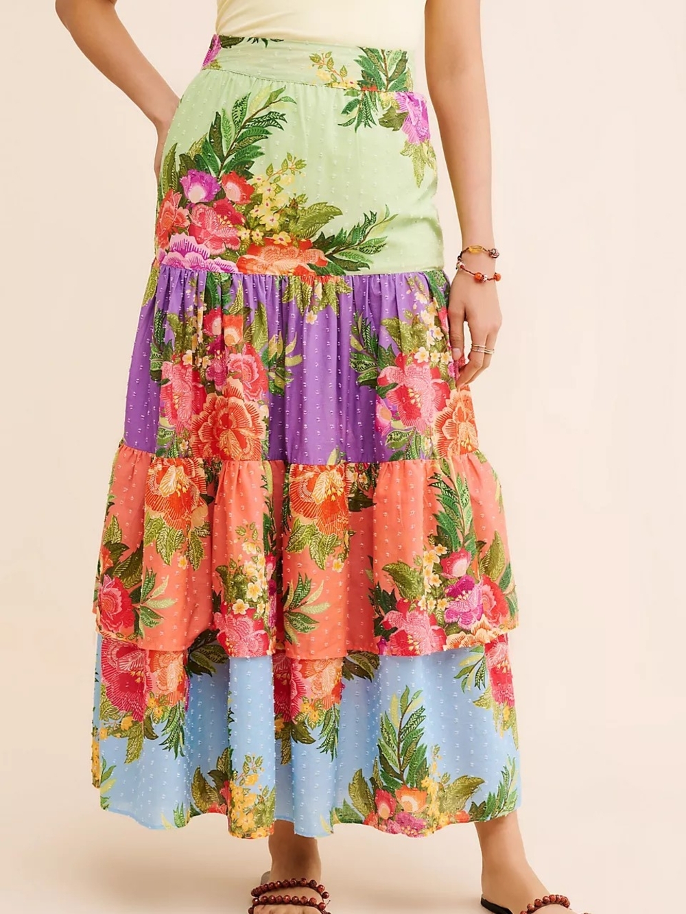Farm Rio Bohemian Tiered Floral Maxi Skirt